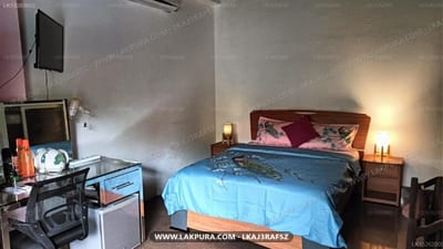 Palms Villa - bedroom with double bed, bedside lamps and desk area