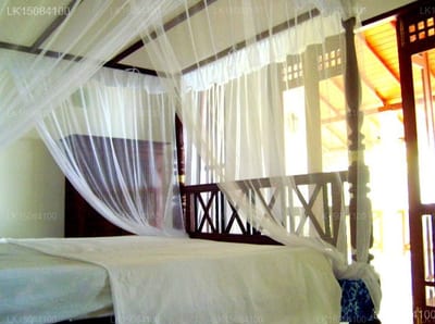 Mango House Villa - canopied bed with sheer curtains in bright colonial-style bedroom