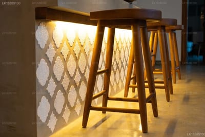 Ceu Ceylon - wooden bar stools with geometric patterned panel lighting