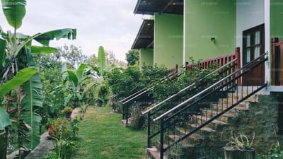 Moon Light - green building with garden and metal staircase ramp