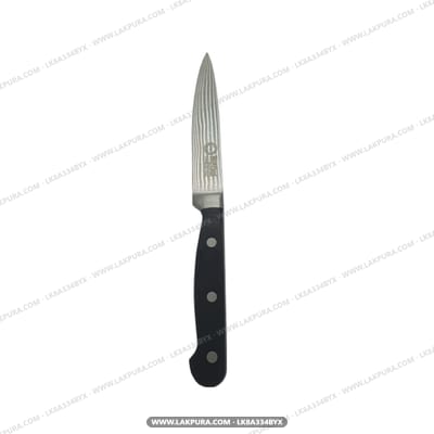 Odiris Fruit / Utility Knife - straight blade with black handle against white background